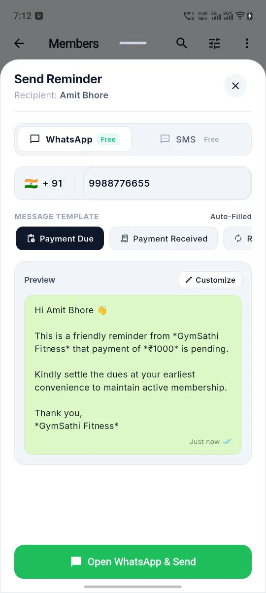 Collect dues on WhatsApp in one tap